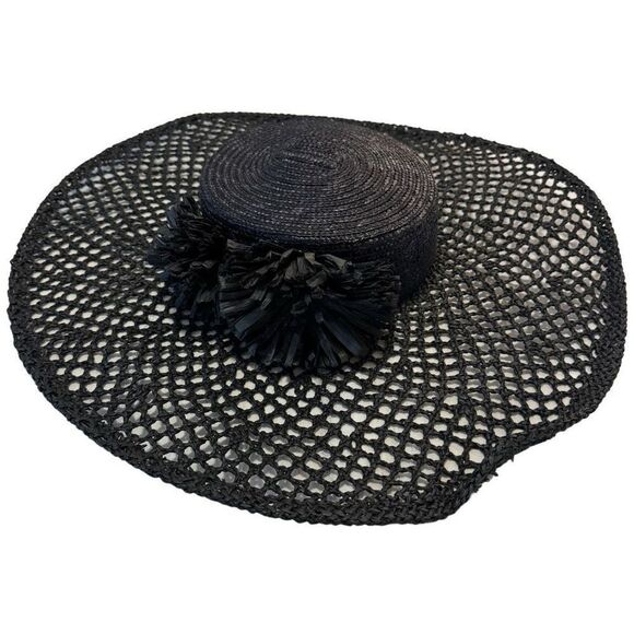 Zara Floral Raffia Picture Hat Black Size S - Picture 8 of 9